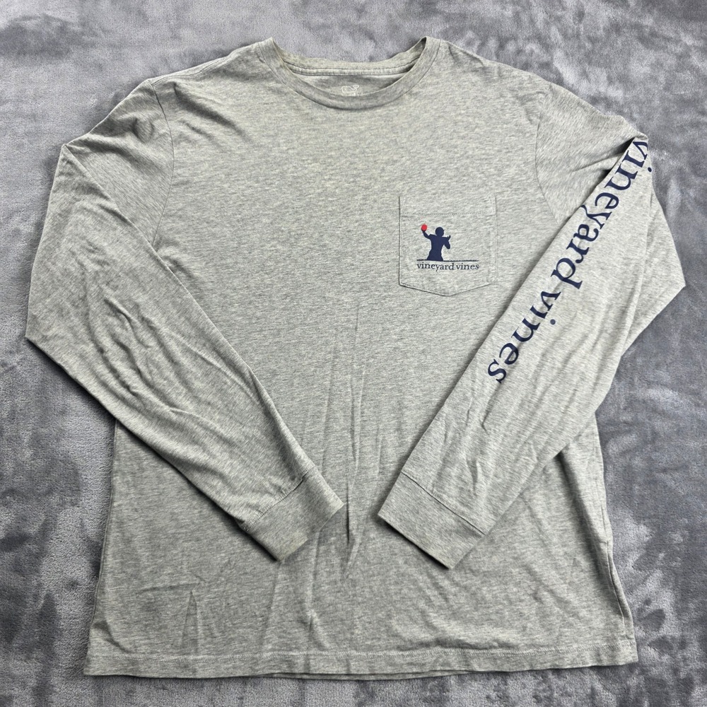 Vineyard Vines T-Shirt Mens XS Gray Football Stadium Pocket Long Sleeve Tee‎